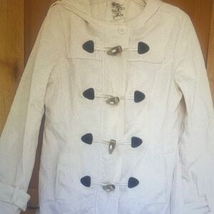 Anthropologie Tulle Cream White Cotton MEDIUM Trench Coat Hood Quiet Luxury M